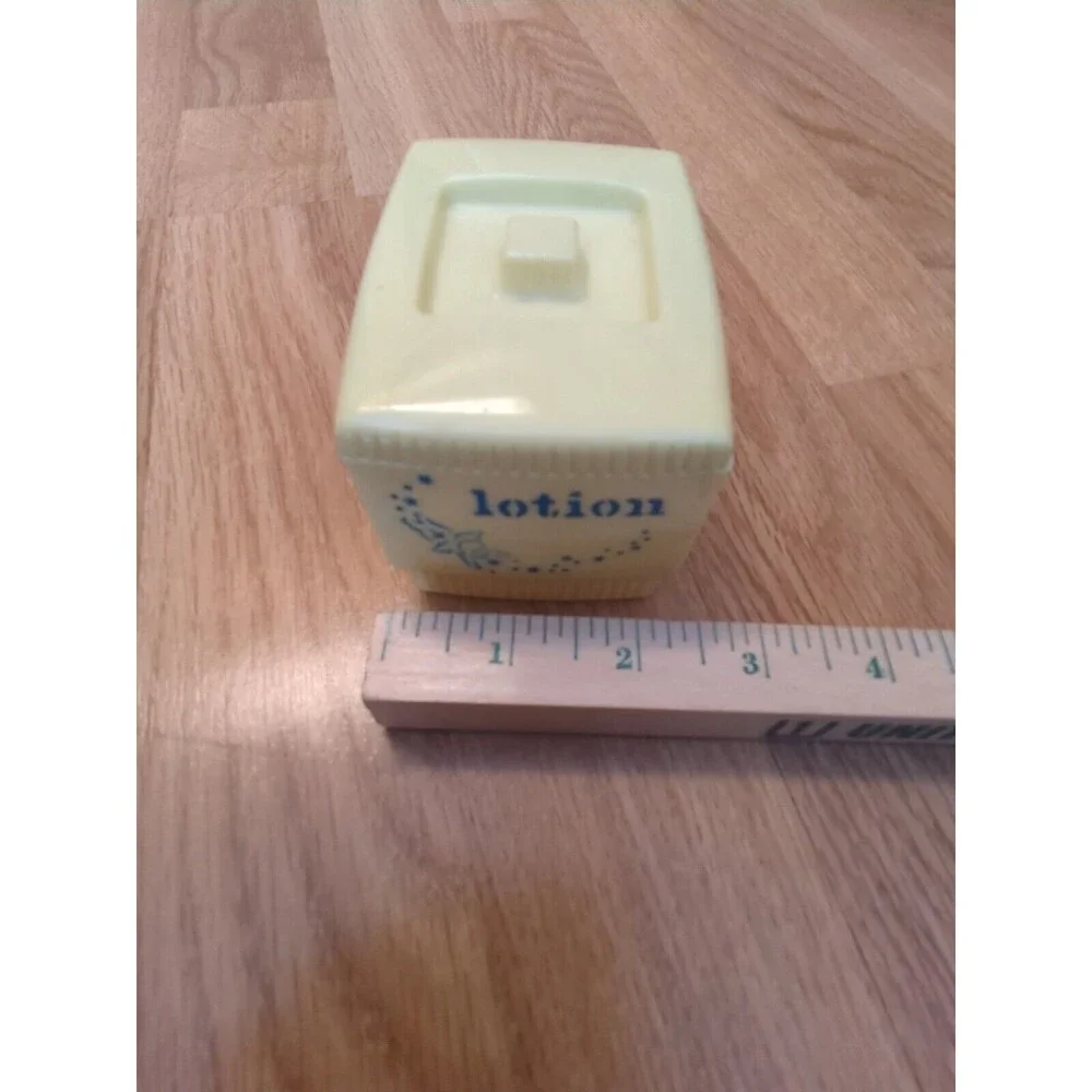 Clarolyte Plastic Baby Caddy Vanity Set Yellow Vintage Lotion Swabs Cotton Pins